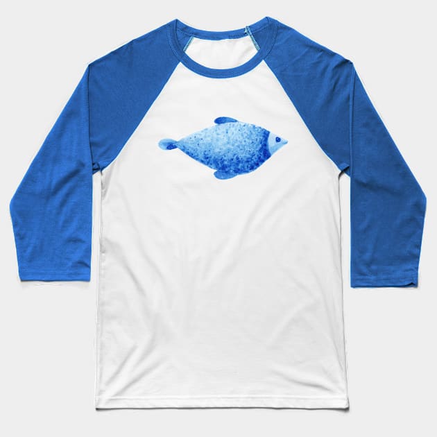 Blue watercolor fish Baseball T-Shirt by shoko